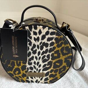 NWT London Fog Jeremy Scott Leopard Print Round Hat Bag